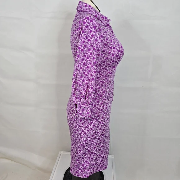 VTG 60's-70's Homemade Floral Geometric Long Sleeve Button Down Dress Sz S - Picture 7 of 14